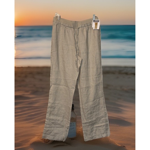 Company‎ Ellen Tracy Pants Women Small 100% Linen Sandstone Beige Summer Beach - Picture 1 of 8